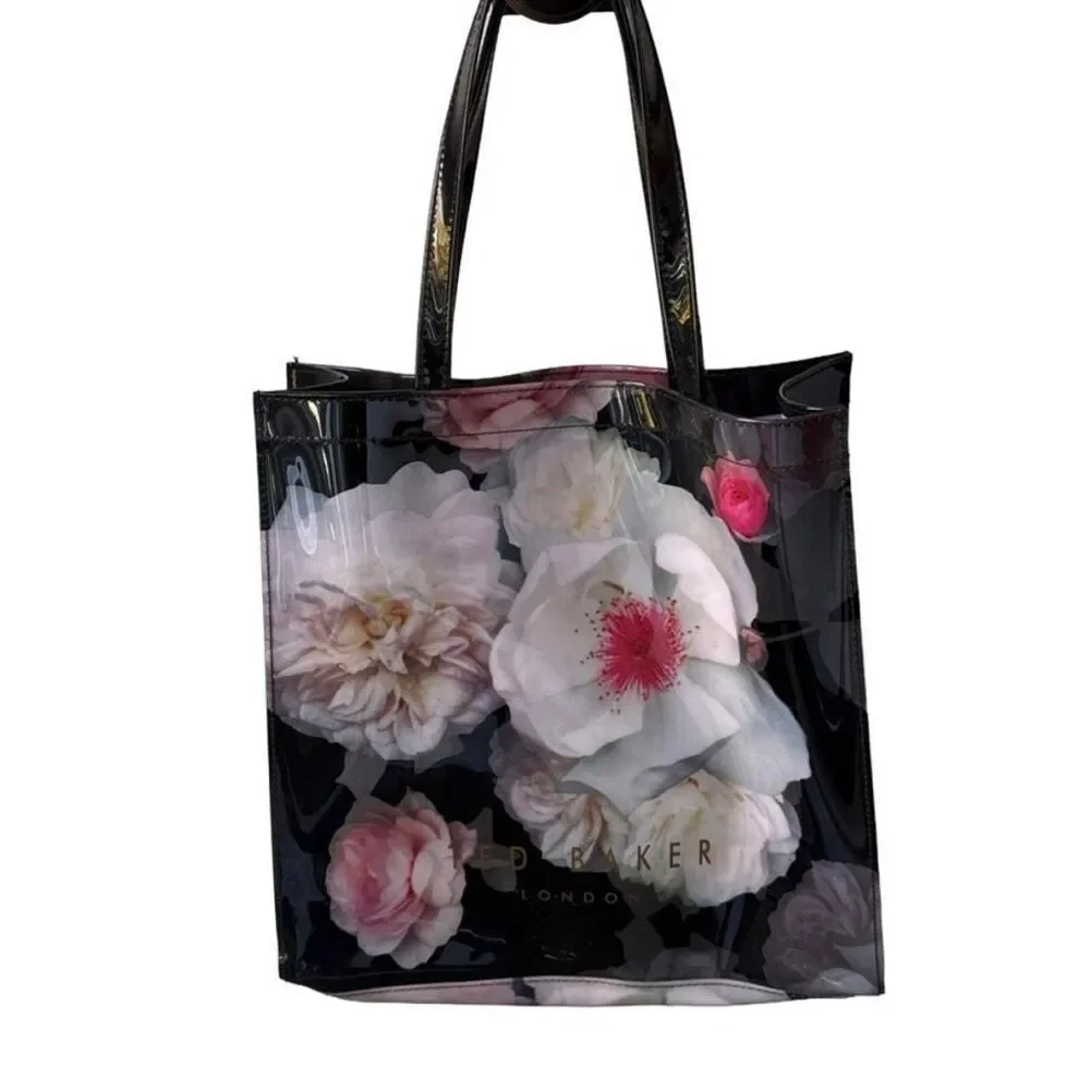 Ted Baker London Floral Coated Tote Medium Black Pink Bag
